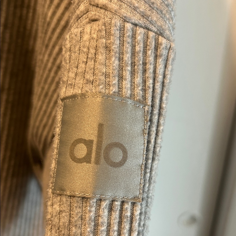ALO Yoga Ribbed Cropped Hoodie in Light Gray - Picture 3 of 4